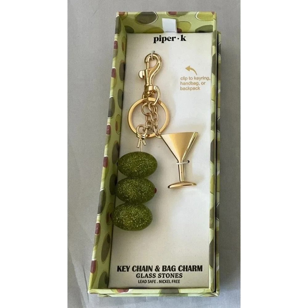 NEW RELEASE Piper K Sparkly Olive & Martini Glass Keychain Bag Charm